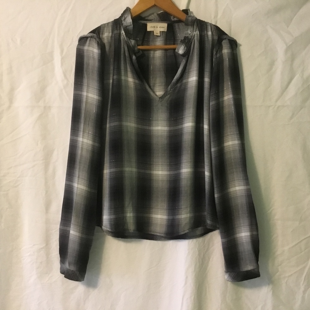 Cloth & Stone Black Plaid Long Sleeve Shirt Women’s Size Medium